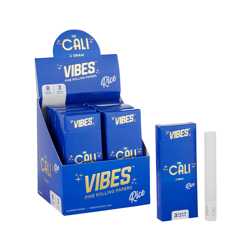 VIBES The Cali - 2 Gram Box Papers, Cones, and Wraps : Cones Vibes Rolling Papers Rice (Blue) 24pk cali2g